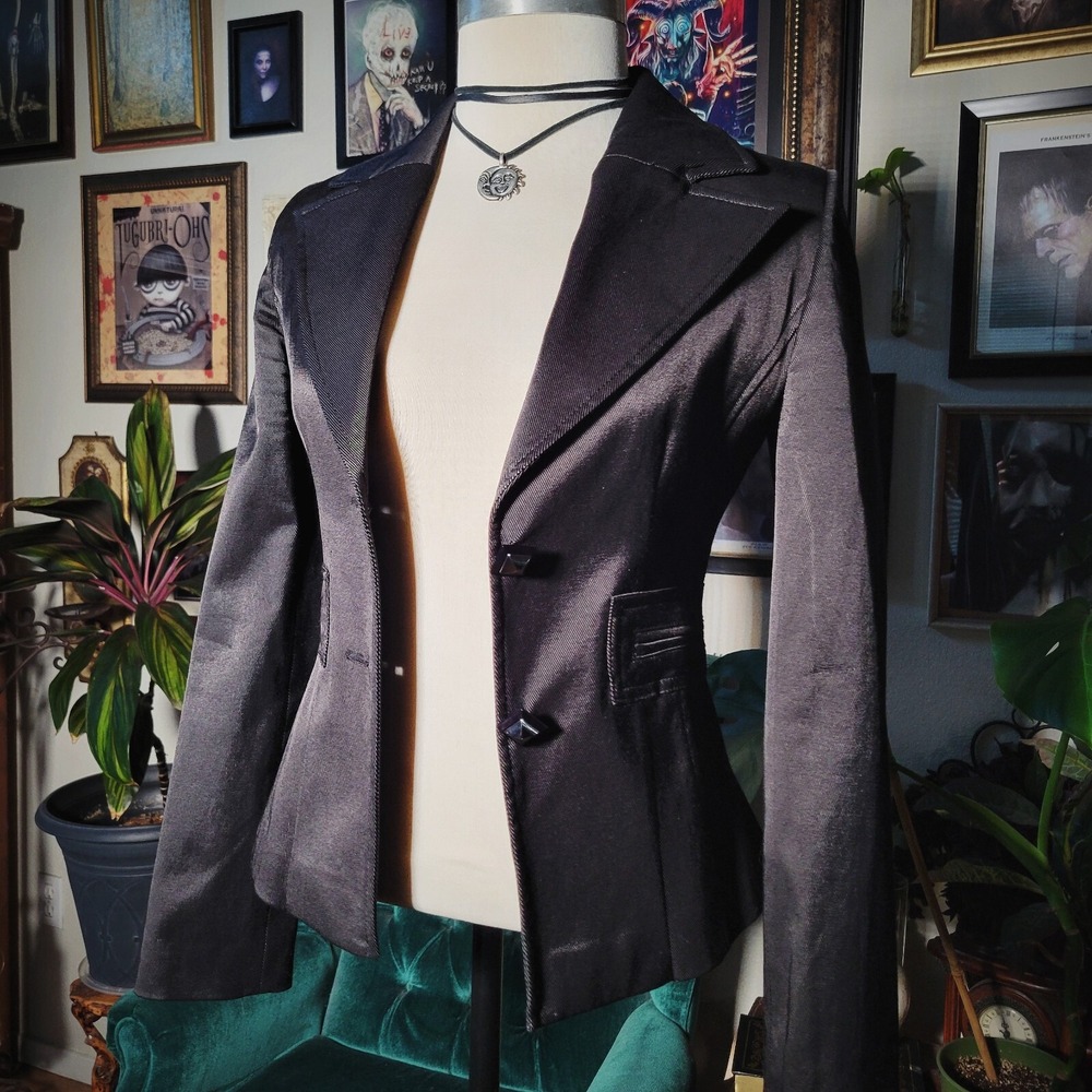 Shefly Black Blazer Womens Fitted Satin Look Jacket Work Office Career Style